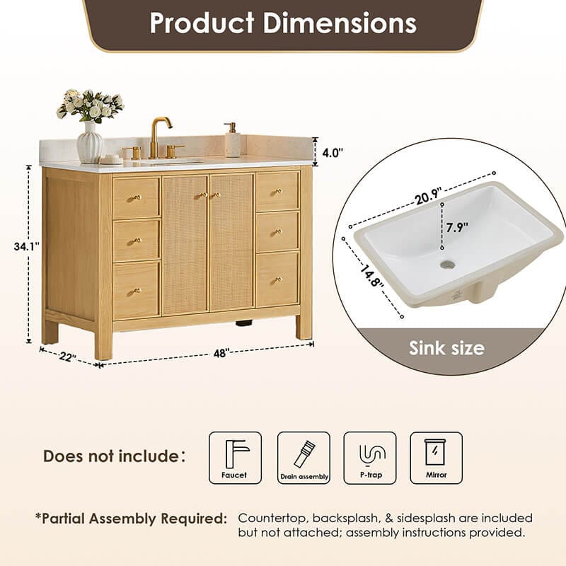 Altair Cedar 48 Single Bathroom Vanity with Top Natural Wood Dimension