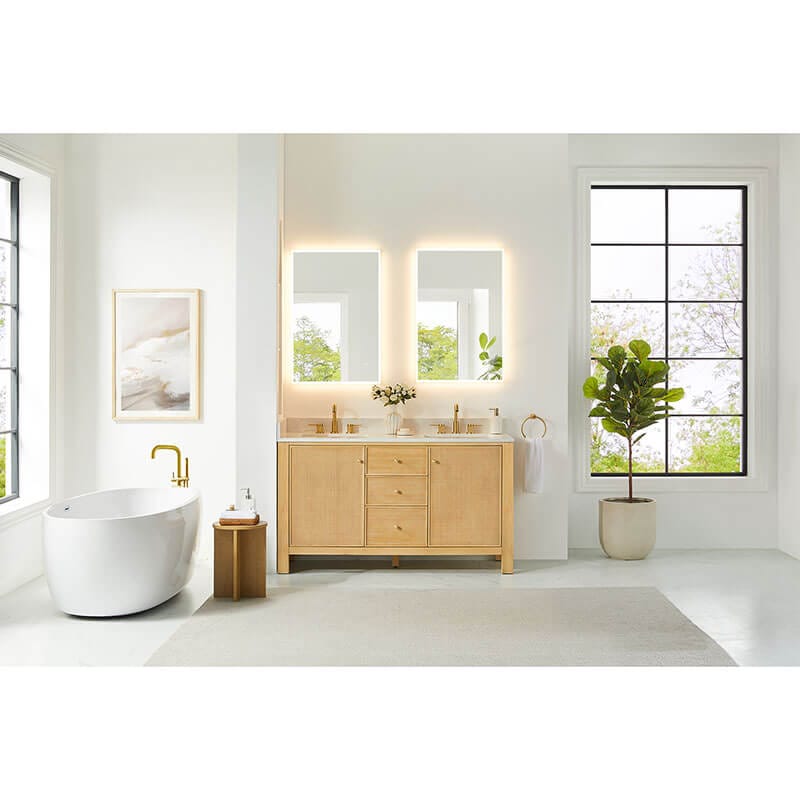 Altair Cedar 60 inch Double Bathroom Vanity with Top Natural Wood Front View
