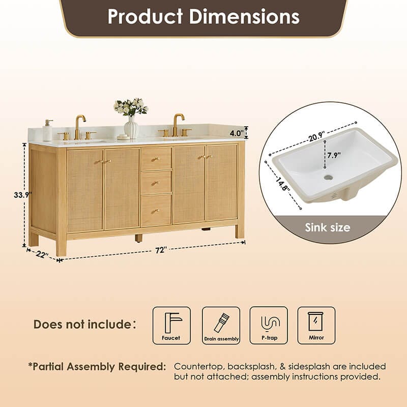 Altair Cedar 72 Double Bathroom Vanity with Top Natural Wood Dimension