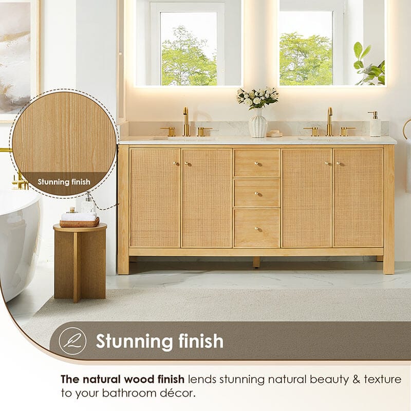 Altair Cedar 72 inch Double Bathroom Vanity with Top Natural Wood Stunning Finish