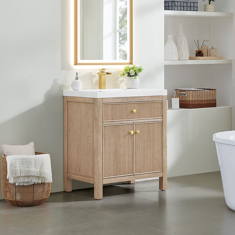 Altair Cerrito 30 Inch Single Bathroom Vanity with Top Natural Oak Corner View