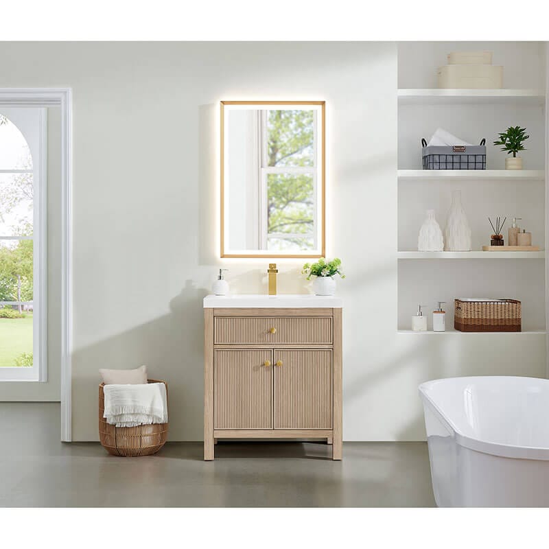 Altair Cerrito 30 Inch Single Bathroom Vanity with Top Natural Oak Front View