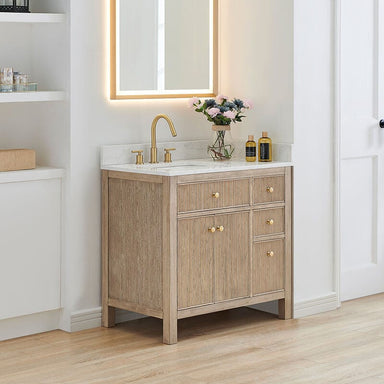 Altair Cerrito 36 inch Single Bathroom Vanity with Top Natural Oak Corner View