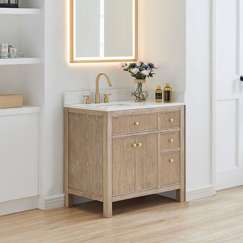 Altair Cerrito 36 inch Single Bathroom Vanity with Top Natural Oak Corner View