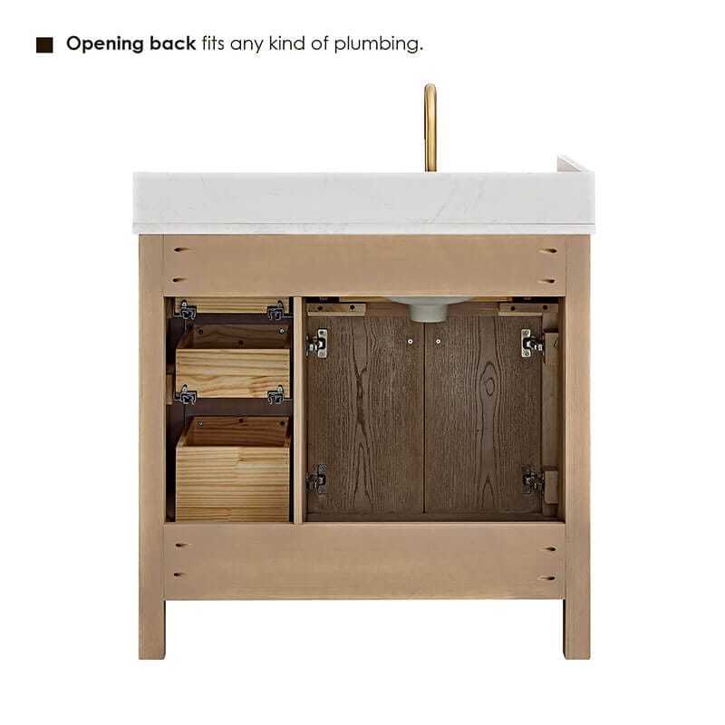 Altair Cerrito 36 Single Bathroom Vanity with Top Natural Oak Back View