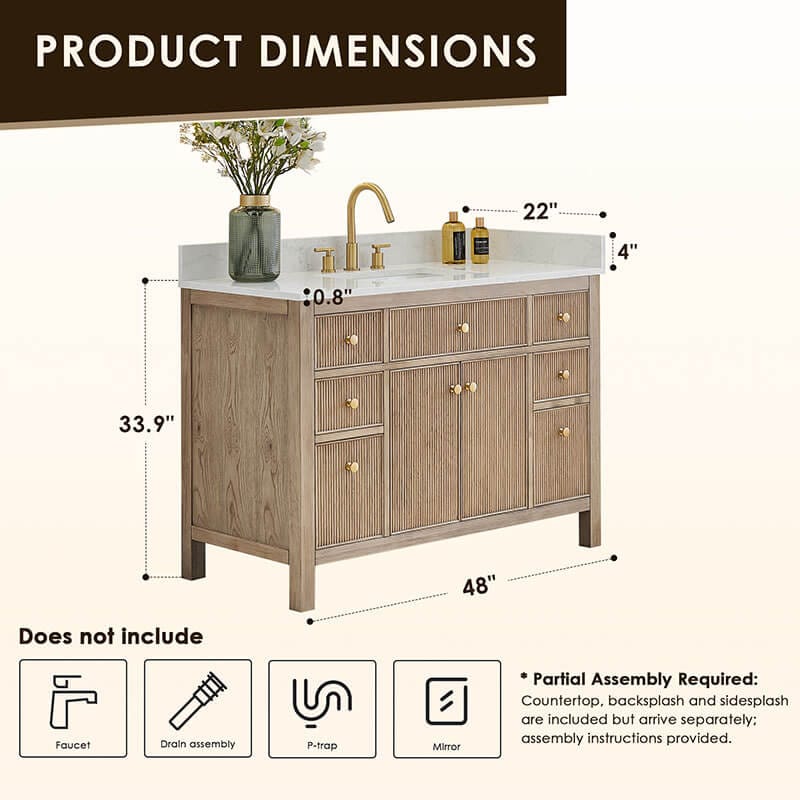 Altair Cerrito 48 inch Single Bathroom Vanity with Top Natural Oak Dimensions