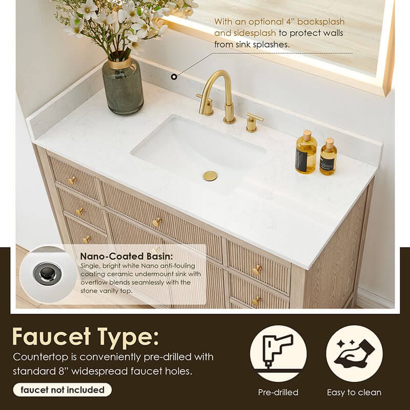 Altair Cerrito 48 inch Single Bathroom Vanity with Top Natural Oak Nano Coated Basin