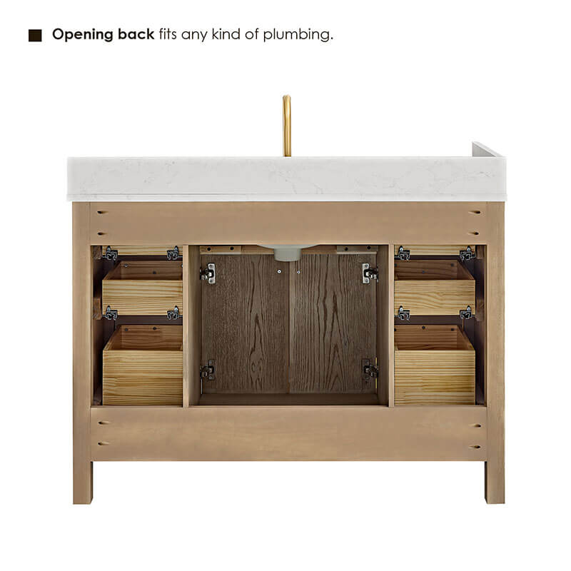 Altair Cerrito 48 Single Bathroom Vanity with Top Natural Oak Back View