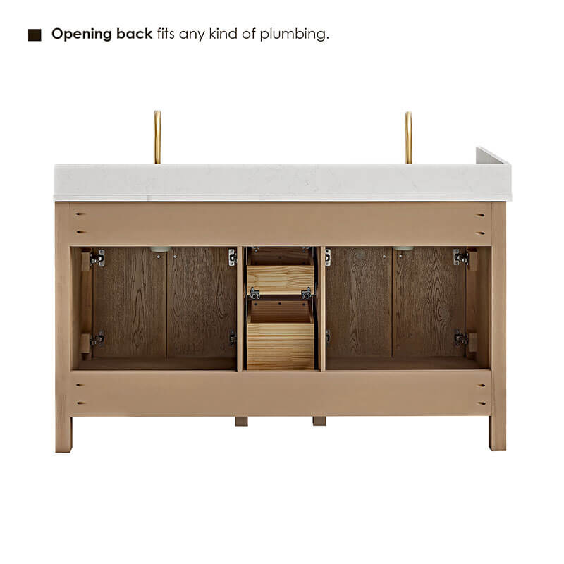 Altair Cerrito 60 Double Bathroom Vanity with Top Natural Oak Back View