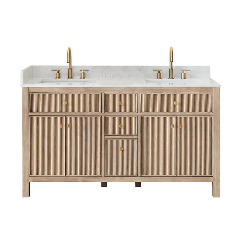 Altair Cerrito 60 Double Bathroom Vanity with Top Natural Oak Front View