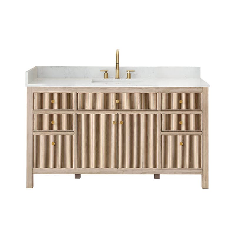Altair Cerrito 60 Single Bathroom Vanity with Top Natural Oak Front View