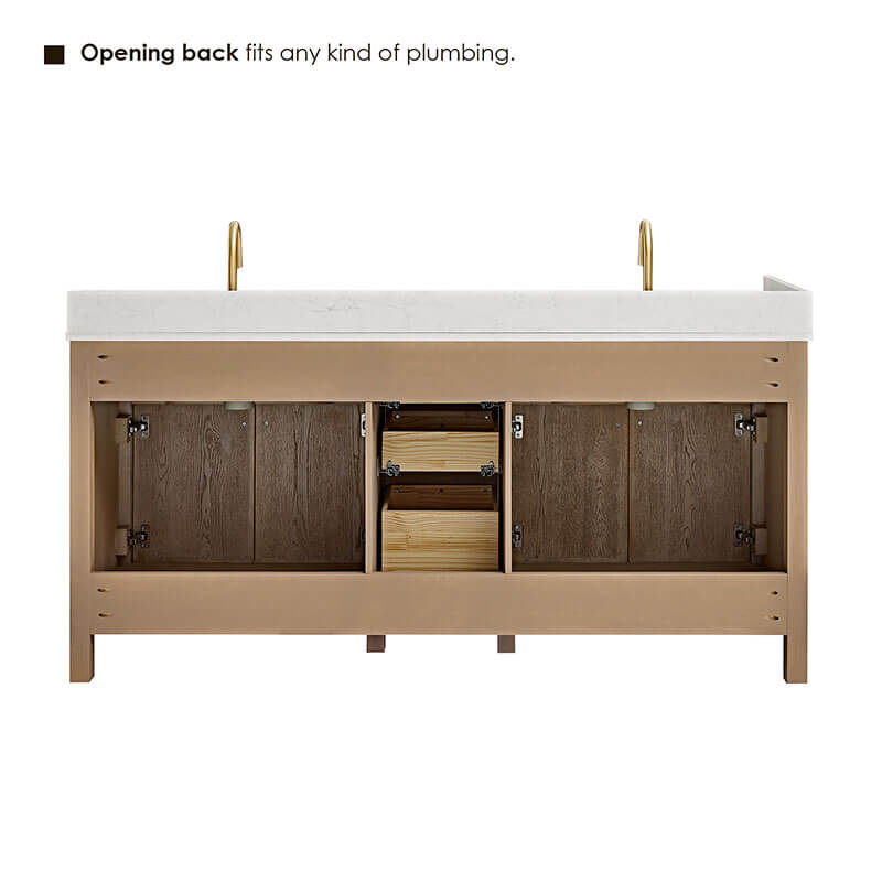 Altair Cerrito 72 Double Bathroom Vanity with Top Natural Oak Back View