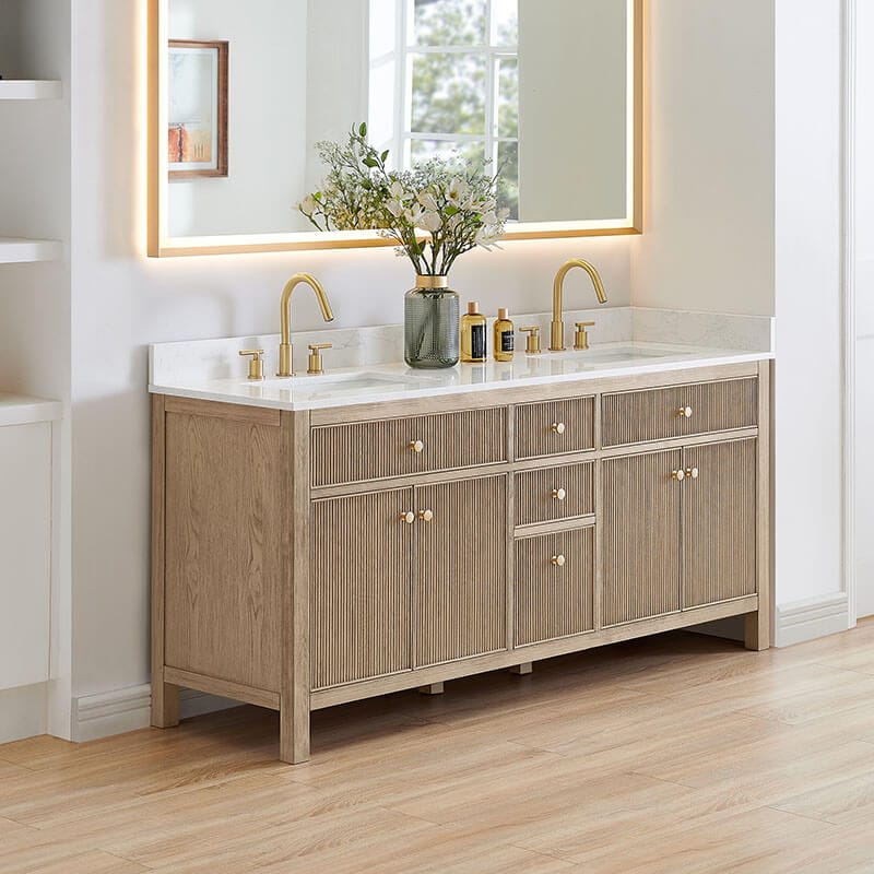 Altair Cerrito 72 inch Double Bathroom Vanity with Top Natural Oak Corner View