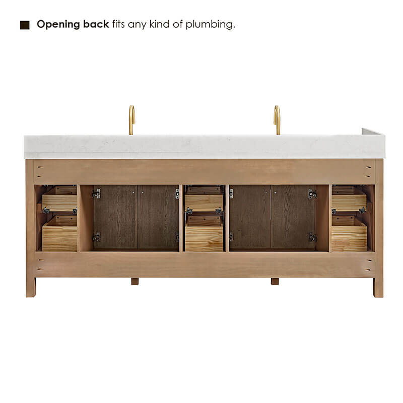 Altair Cerrito 84 Double Bathroom Vanity with Top Natural Oak BAck View