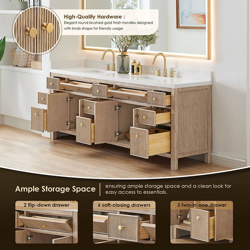 Altair Cerrito 84 Double Bathroom Vanity with Top Natural Oak Quality Hardware
