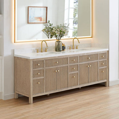 Altair Cerrito 84 inch Double Bathroom Vanity with Top Natural Oak Corner View