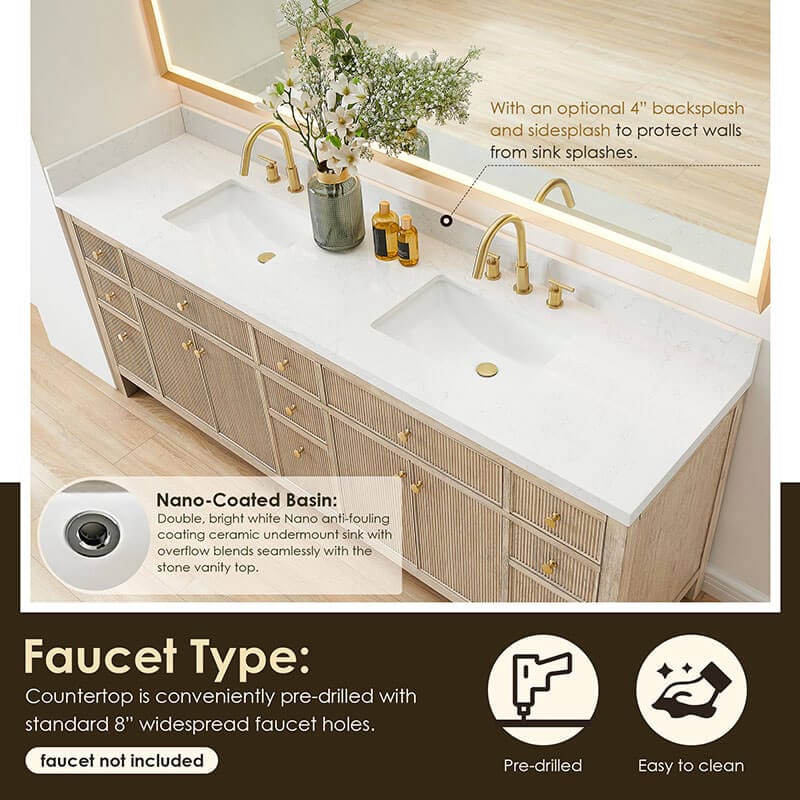Altair Cerrito 84 inch Double Bathroom Vanity with Top Natural Oak Nano Coated Basin