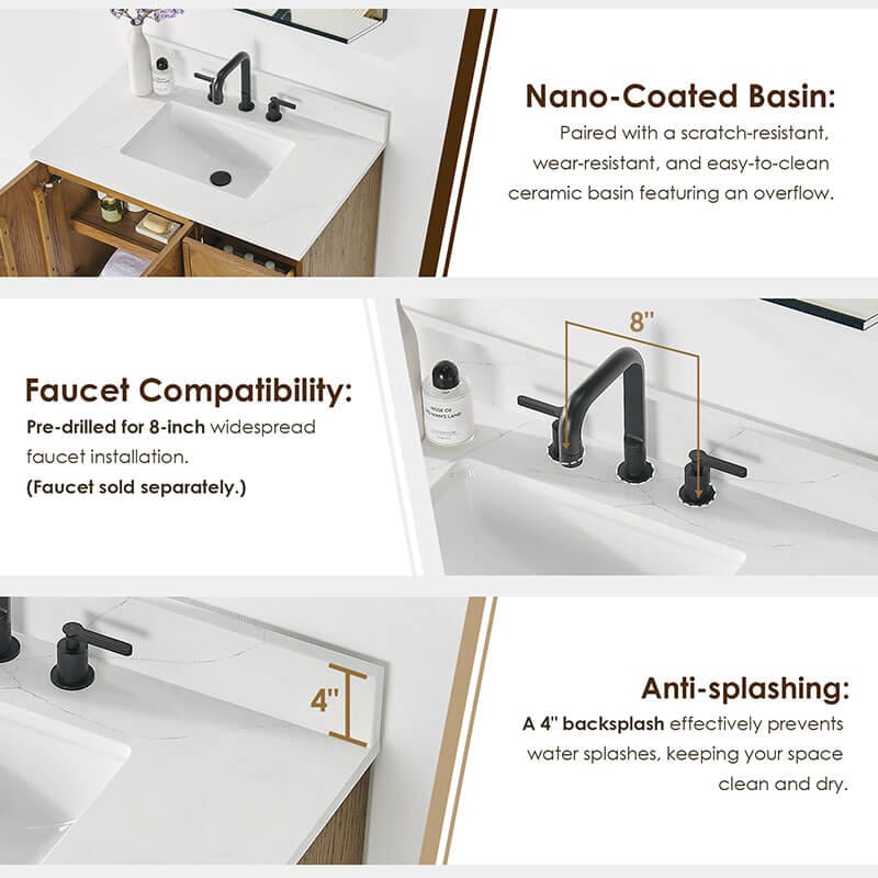 Altair Clara 36 inch Single Bathroom Vanity with Top Weathered Brown Features