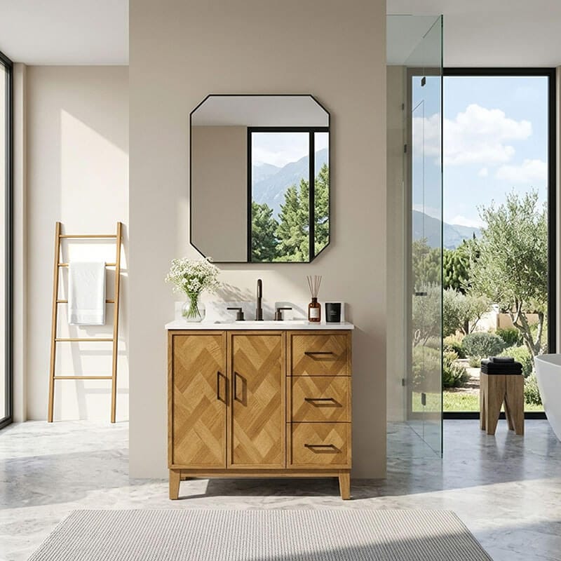 Altair Clara 36 inch Single Bathroom Vanity with Top Weathered Brown Front View