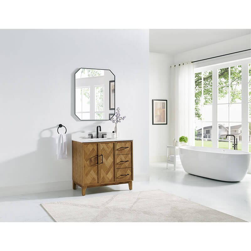 Altair Clara 36 Single Bathroom Vanity with Top Weathered Brown Corner View