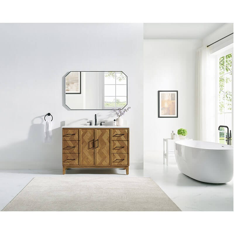 Altair Clara 48 inch Single Bathroom Vanity with Top Weathered Brown Front View