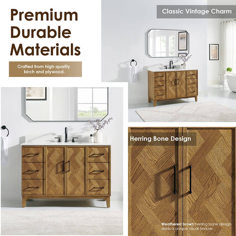 Altair Clara 48 inch Single Bathroom Vanity with Top Weathered Brown Premium Durable Materials