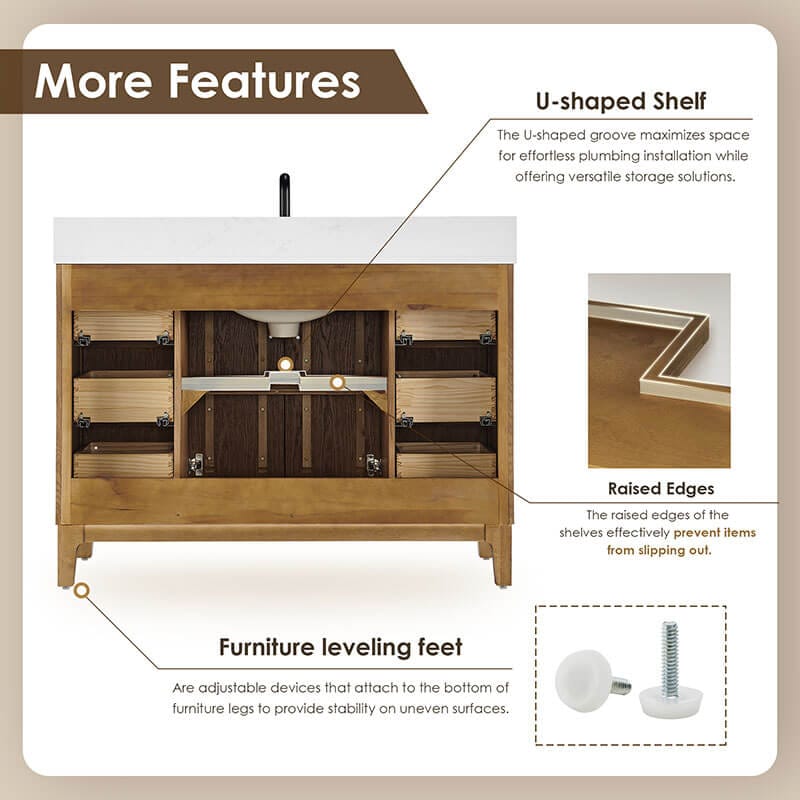 Altair Clara 48 Single Bathroom Vanity with Top Weathered Brown Back View