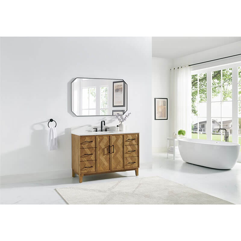 Altair Clara 48 Single Bathroom Vanity with Top Weathered Brown Corner View
