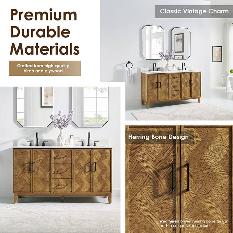 Altair Clara 60 Double Bathroom Vanity with Top Weathered Brown Durable Material