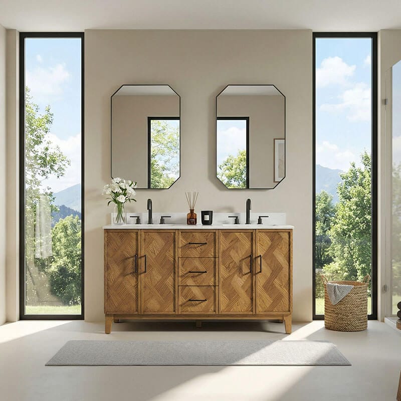 Altair Clara 60 Double Bathroom Vanity with Top Weathered Brown Front View