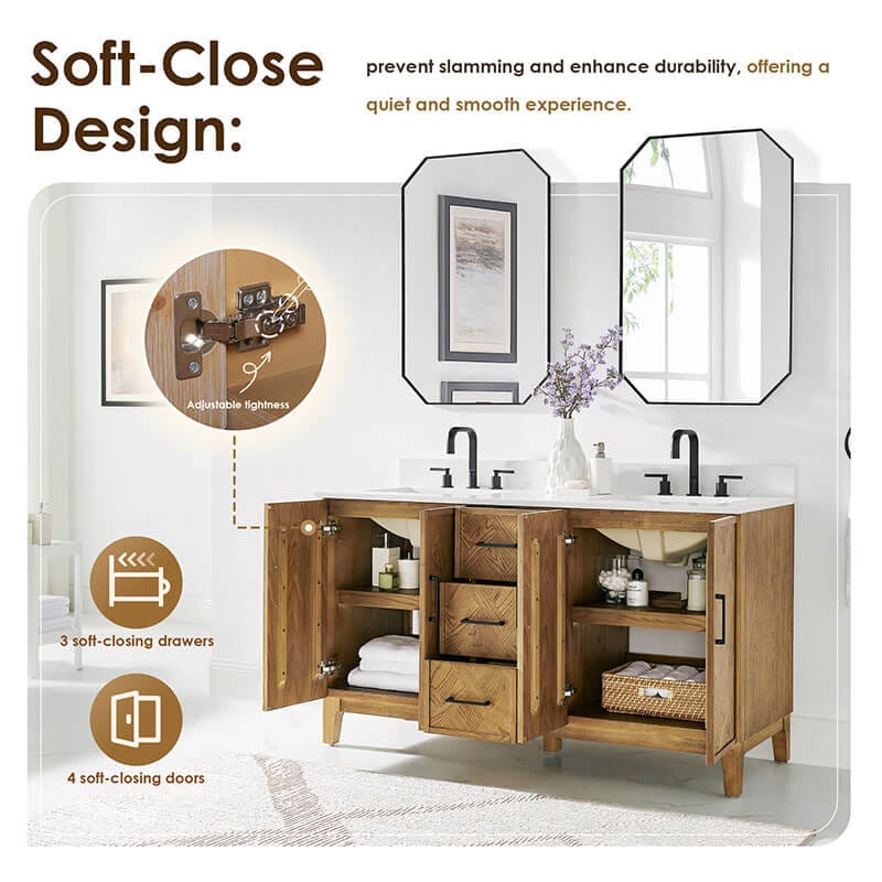 Altair Clara 60 Double Bathroom Vanity with Top Weathered Brown Soft Close Drawer