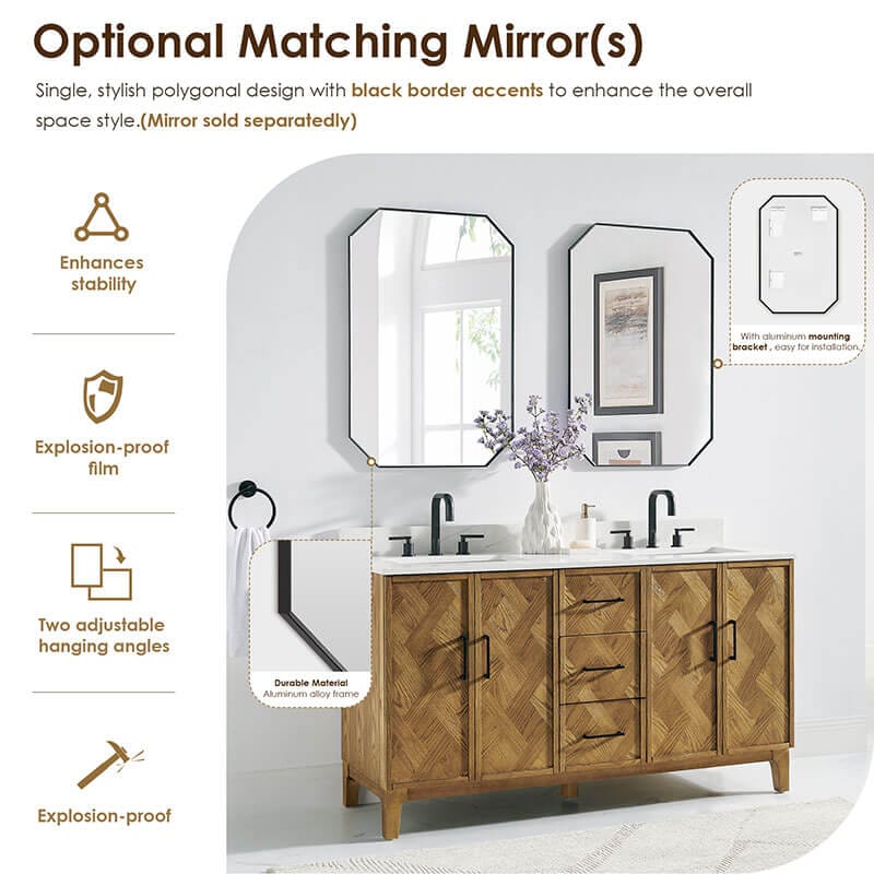 Altair Clara 60 inch Double Bathroom Vanity with Top Weathered Brown Optional Matching Mirrors