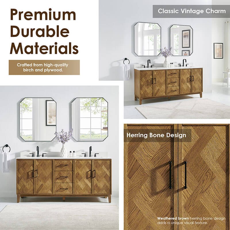 Altair Clara 72 inch Double Bathroom Vanity with Top Weathered Brown Durable Material