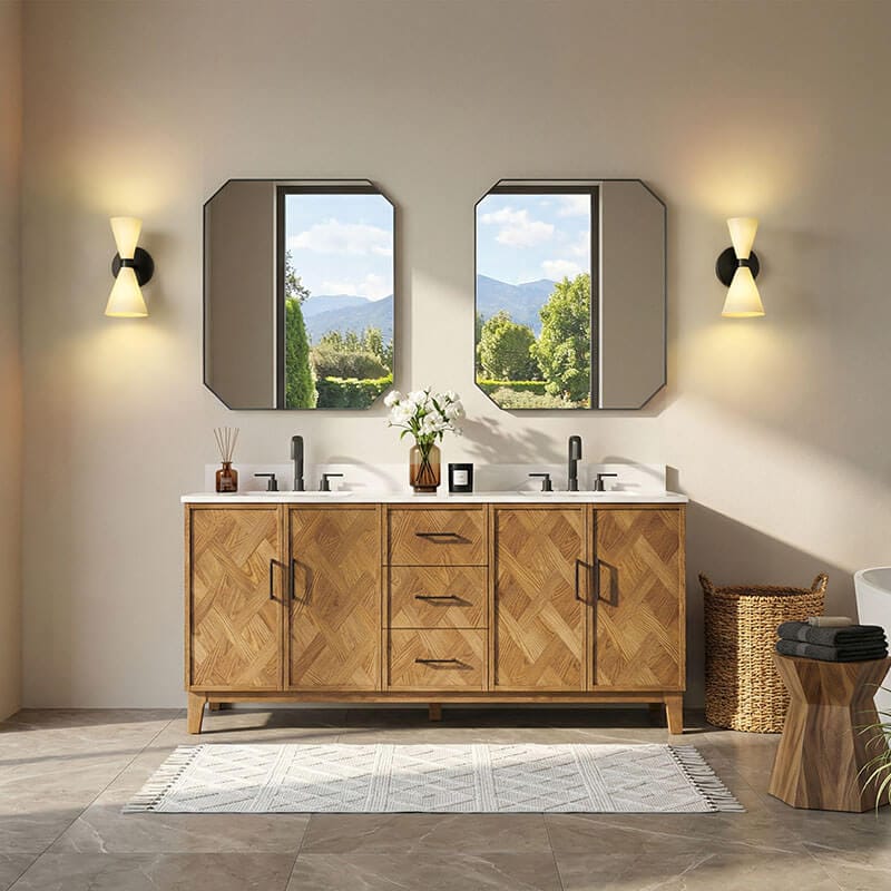 Altair Clara 72 inch Double Bathroom Vanity with Top Weathered Brown Front View