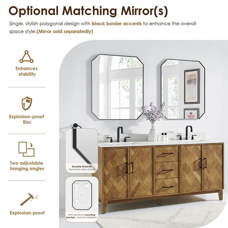 Altair Clara 72 inch Double Bathroom Vanity with Top Weathered Brown Optional Matching Mirrors