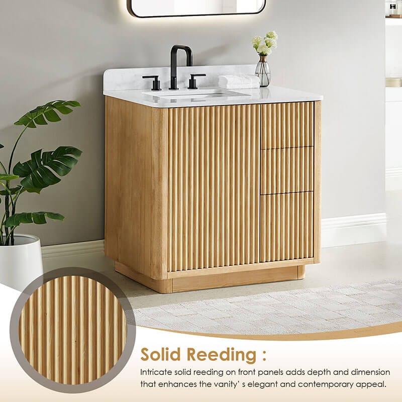 Altair Clayton 36 inch Single Bathroom Vanity with Top Washed Light Brown Corner View Deatil