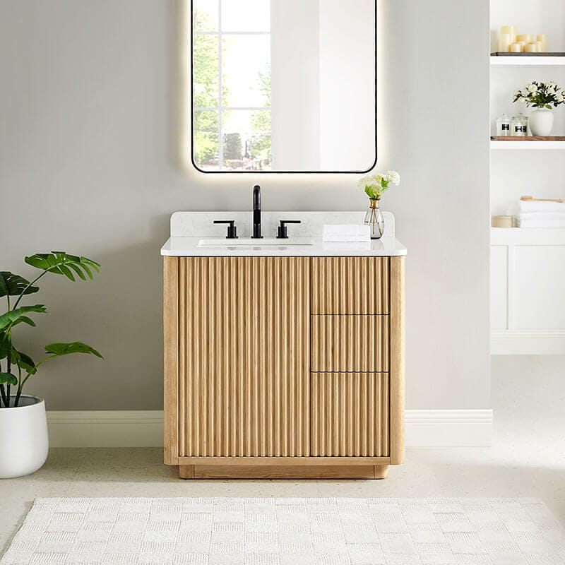 Altair Clayton 36 inch Single Bathroom Vanity with Top Washed Light Brown Front View