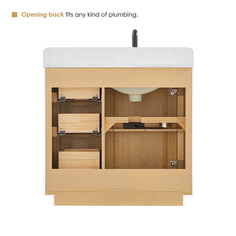 Altair Clayton 36 Single Bathroom Vanity with Top Washed Light Brown Back View