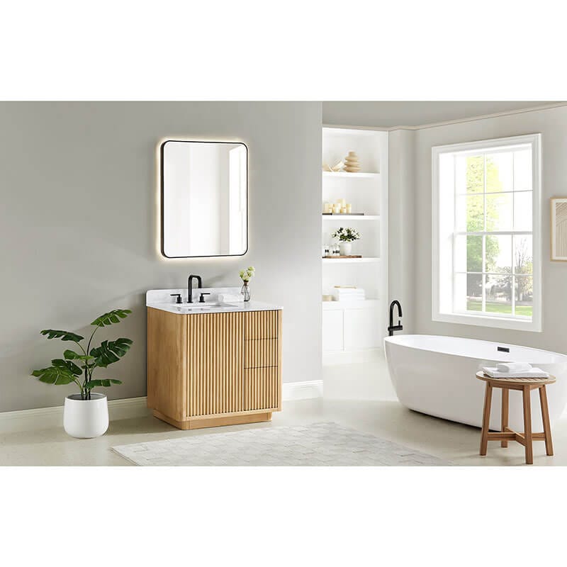Altair Clayton 36 Single Bathroom Vanity with Top Washed Light Brown Corner View