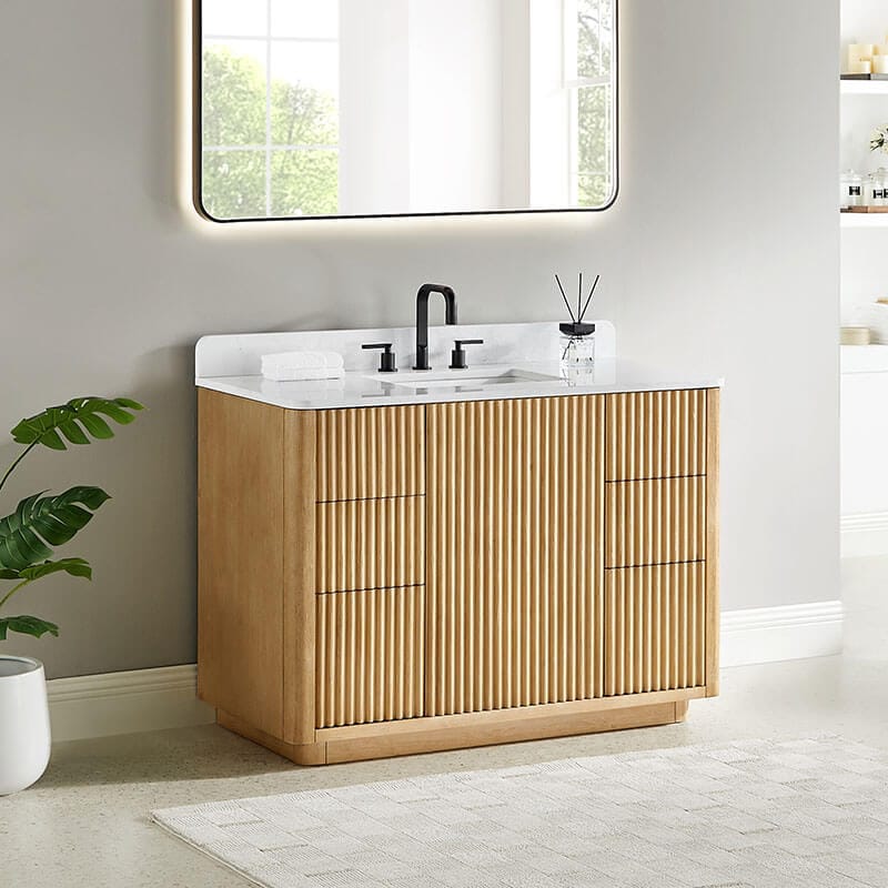 Altair Clayton 48 inch Single Bathroom Vanity with Top Washed Light Brown Corner View