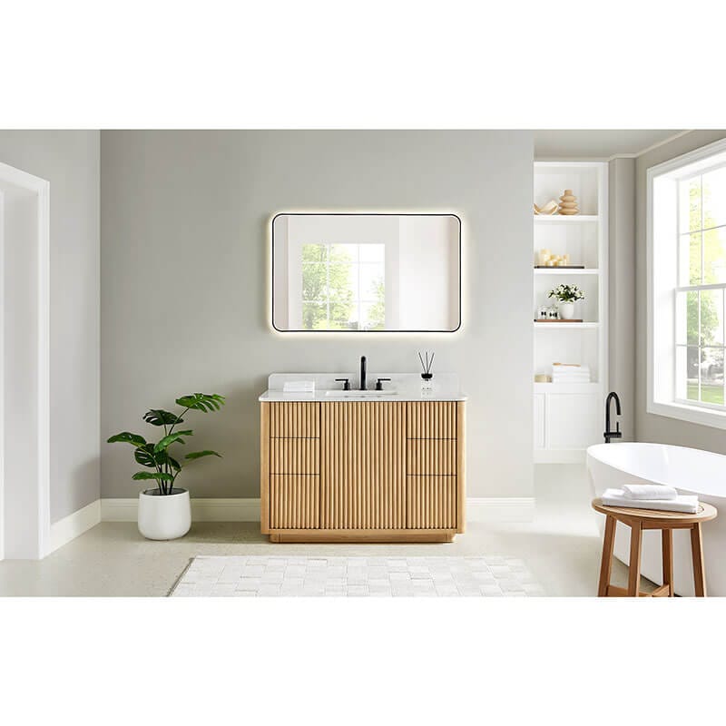 Altair Clayton 48 inch Single Bathroom Vanity with Top Washed Light Brown Front View