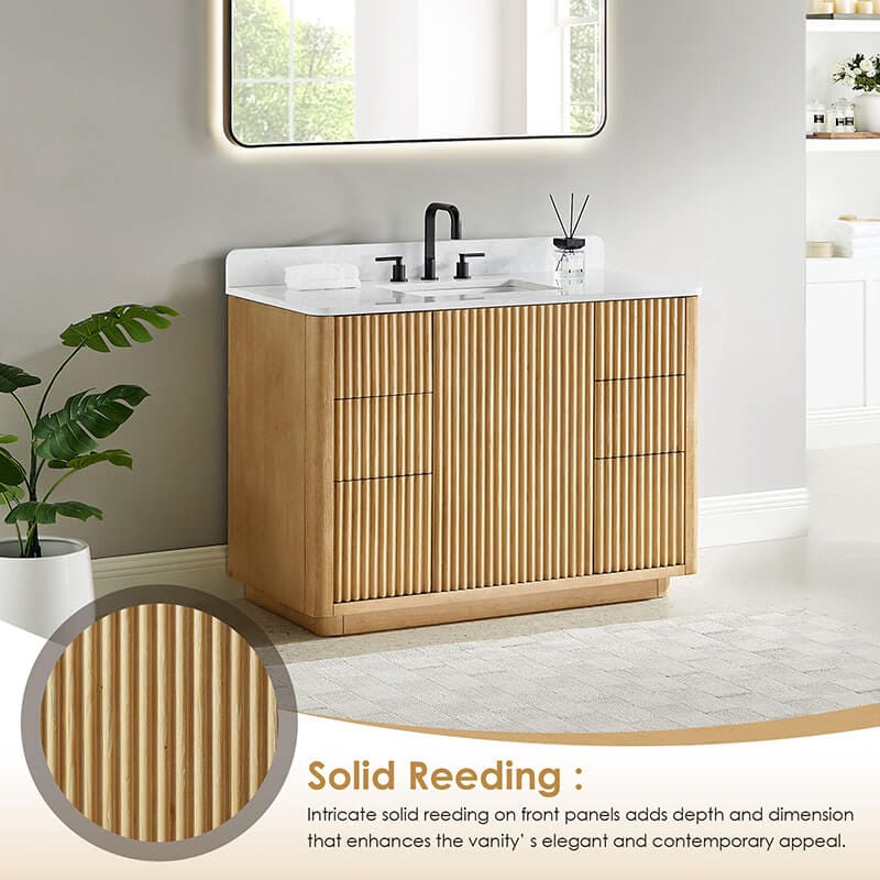 Altair Clayton 48 Single Bathroom Vanity with Top Washed Light Brown Corner View Detail