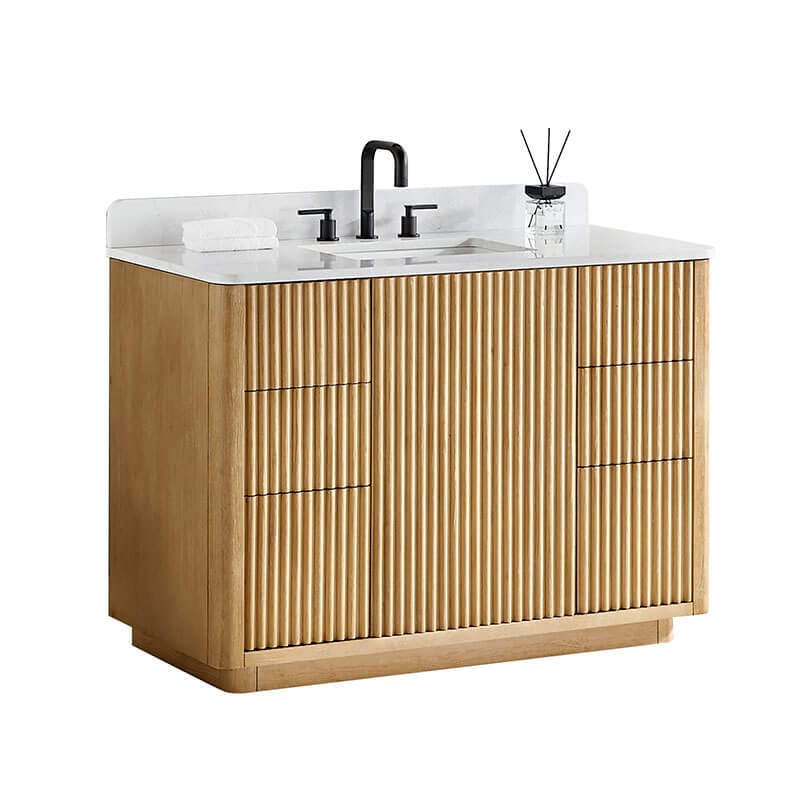 Altair Clayton 48 Single Bathroom Vanity with Top Washed Light Brown Corner View