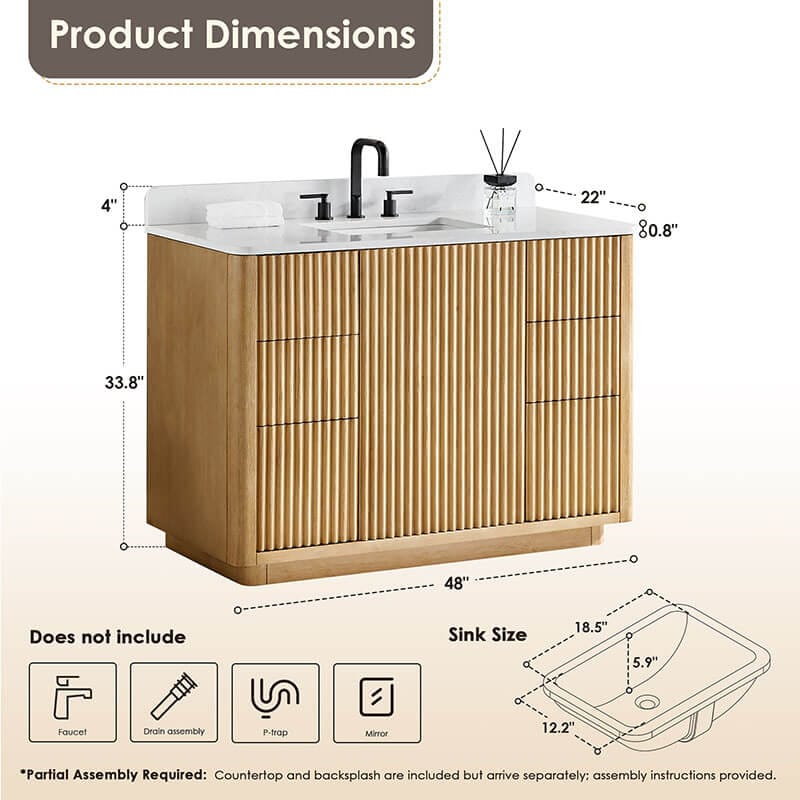 Altair Clayton 48 Single Bathroom Vanity with Top Washed Light Brown Dimension
