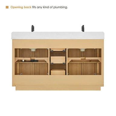 Altair Clayton 60 Double Bathroom Vanity with Top Washed Light Brown Back View