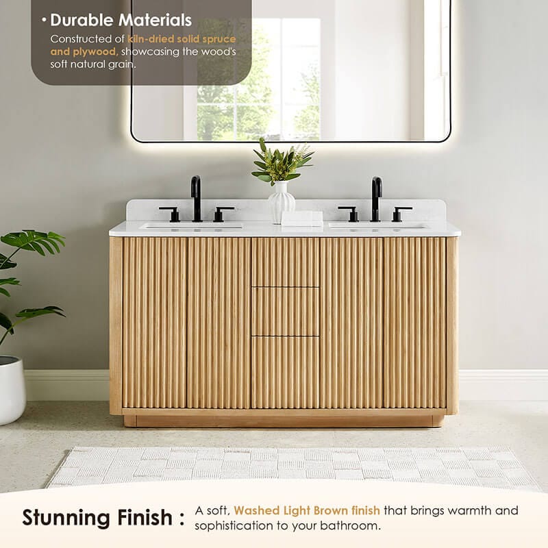 Altair Clayton 60 Double Bathroom Vanity with Top Washed Light Brown Front View Detail