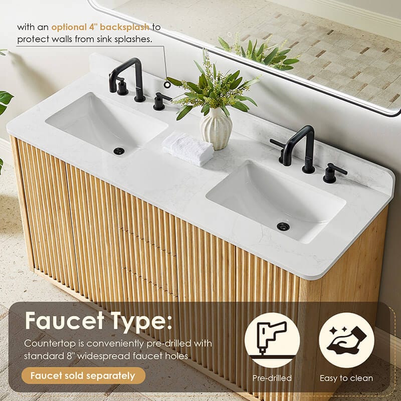 Altair Clayton 60 inch Double Bathroom Vanity with Top Washed Light Brown Countertop