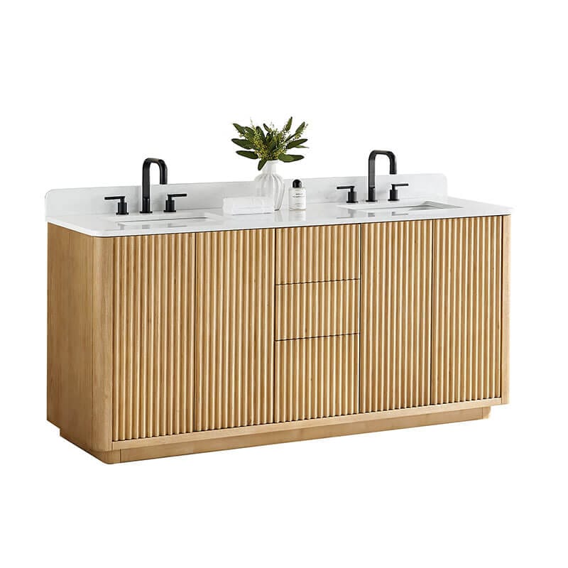 Altair Clayton 72 Double Bathroom Vanity with Top Washed Light Brown Corner View