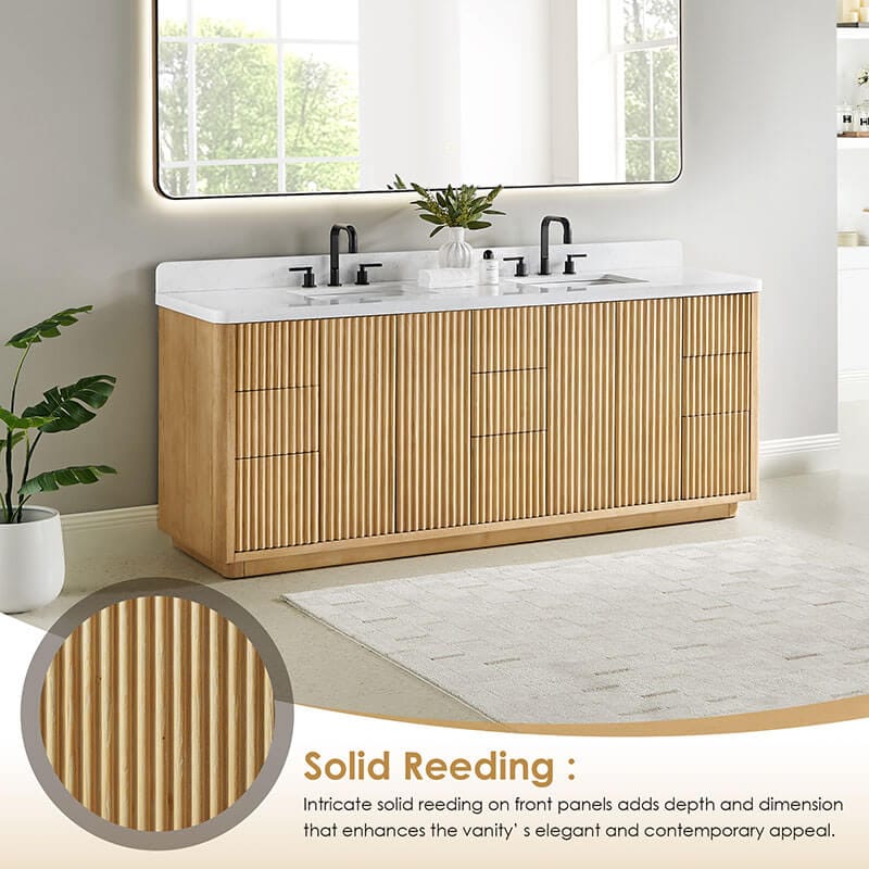 Altair Clayton 84 Double Bathroom Vanity with Top Washed Light Brown Corner View Detail