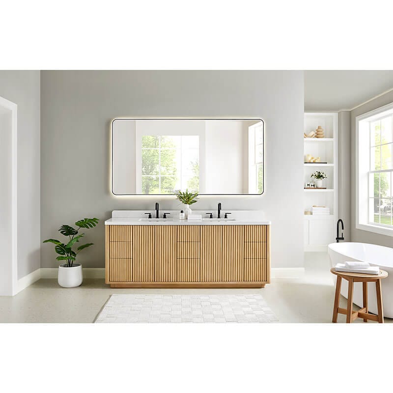 Altair Clayton 84 inch Double Bathroom Vanity with Top Washed Light Brown Front View